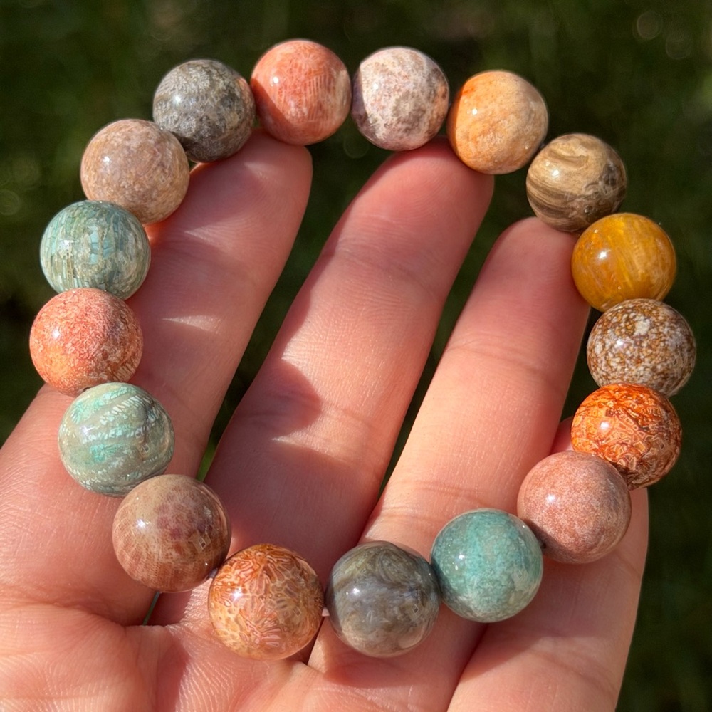 12mm stretchable multicolor coral jade bracelet 0395